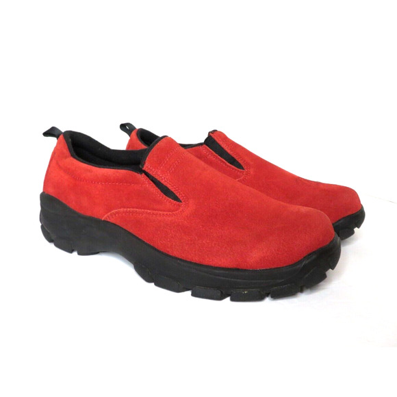 Lands End Men’s Shoes Red Suede Leather Casual Moc Elastic Slip Ons Size 9.5 - Picture 1 of 10